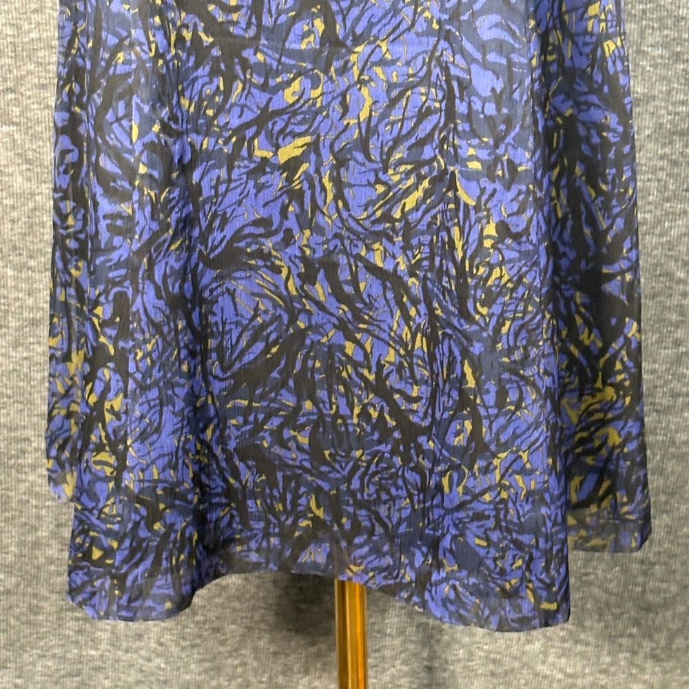 Kensie Womens Abstract Print Ruffle Mesh Sleeveless Dress Blue Black Small - Picture 5 of 15